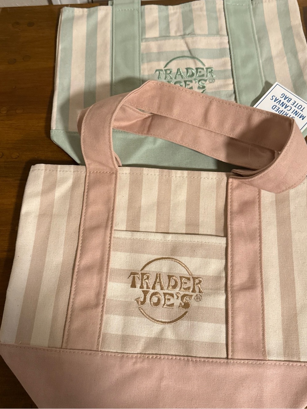 Pastel Stripe Tote Bag - Pink, Blue, Green, Tan Set of 4 - Picture 2 of 3